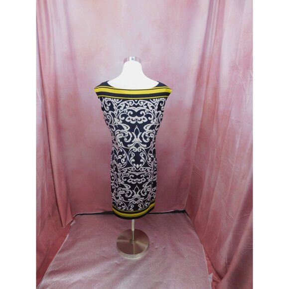 Jessica Howard Size M Woman's Black White Yellow Sleeveless Shift Dress - Picture 7 of 11